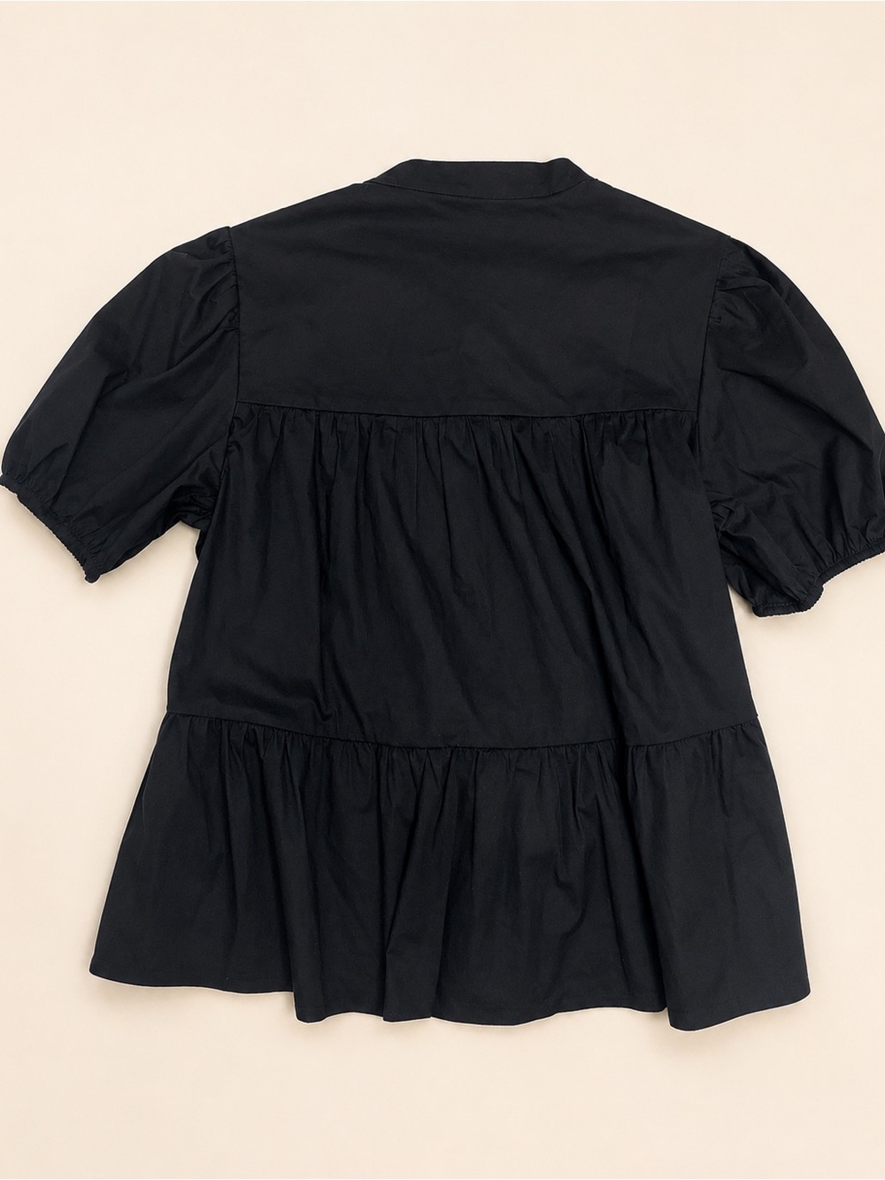 WAYF Black Puff Sleeve Tiered Button Front Blouse Size M - Picture 3 of 5
